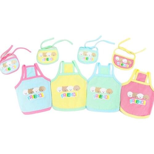 Kawaii Summer Dog Clothes Set Candy Color shirt With Bibs For Small Dogs Bichon Teddy Cartoon Tshirt Clothing Puppy Cat Apparel