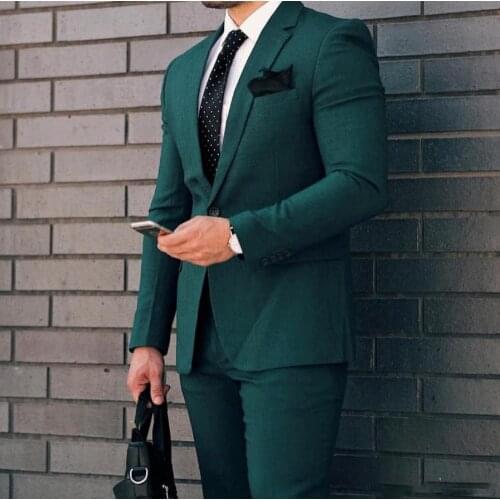 Tailor Made 2 Pieces Hunter Men Suit Slim Fit Groom Tuxedos Wedding Business One Button Blazer Jacket Pants Terno Masculino