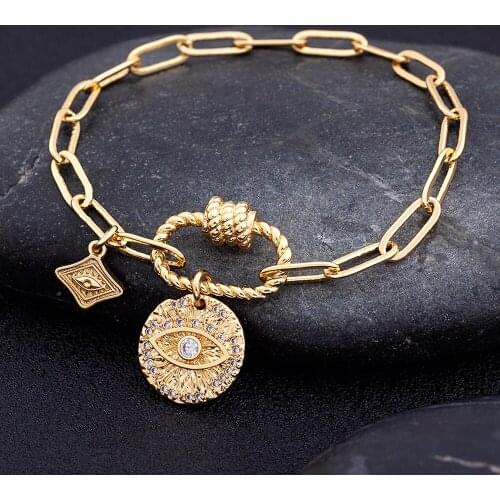 Cubic Zirconia Evil Eyes Lock Link Chain Bracelets For Women Adjustable High Quality Female Fashion Pendant Party Jewelry