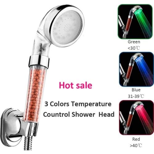 Hot 3 Color Changing LED Anion Spa Shower Head Temperature Control Sensor Shower Large/Small Size High Pressure Shower