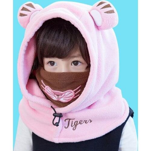 Cute Lovely Children Coral velvet Hooded Cap Kids Baby Winter Face Warmer Ski Toddler Balaclava Hats Girls Skullies Beanies hats