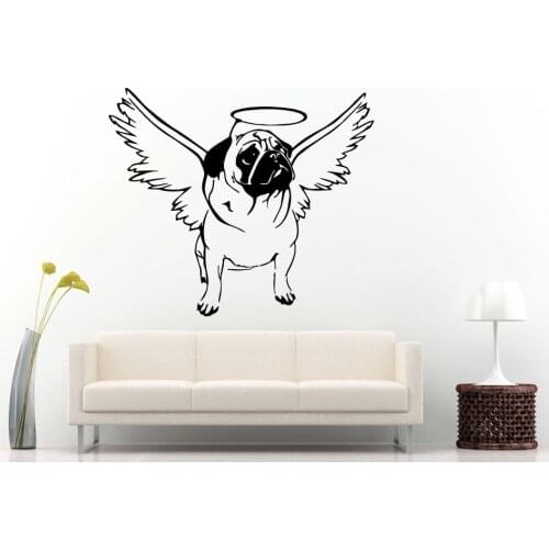 Cute Pull Dog With Light Circle Go To Heaven Vinyl Wall Stickers Home Kids Bedroom Funny Decor Dog With Wrings Wall Poster Q-96