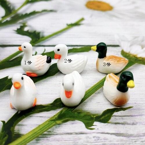 10Pcs/lot Kawaii Duck Miniature Figurines Fairy Garden Ornaments Mini Animal Model Resin Crafts Home Decoration Accessories