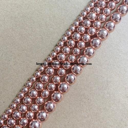 Shining Rose Gold Plated Natural Hematite Stone Beads 4 6 8 10 MM 15" Pick Size