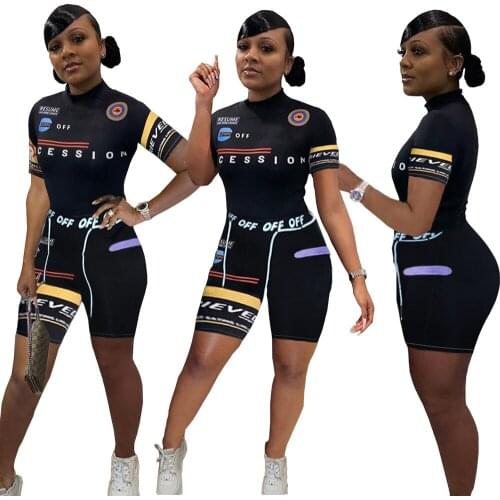 Summer New Style Womens Personalized Printing Casual Body-Sculpting Sports Suit