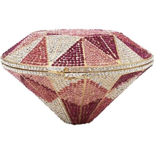 Wholesales Top Quality Diamond Shape Alloy Evening Bag Crystals Handbag Geometric Pattern Wedding Party Clutch Bag Purse