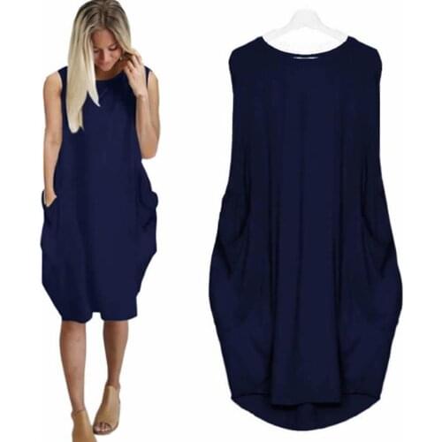 African Woman Sleeveless Dress Solid Color Dress Pocket Loose Sleeveless Dress Clothing Maxi Women Vestidos Mujer De Festa