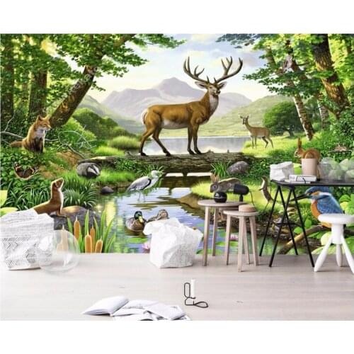 Custom photo 3d wallpaper Tropical rainforest elk fox forest pine childrens 3d wall murals wallpaper for wall 3 d print fabric