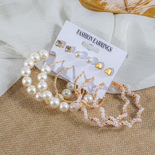 POXAM New Korean Statement Gold Pearl Hoop Big Earrings For Women Fashion Geometric Acrylic Dangle Earrings 2020 Female Jewelry