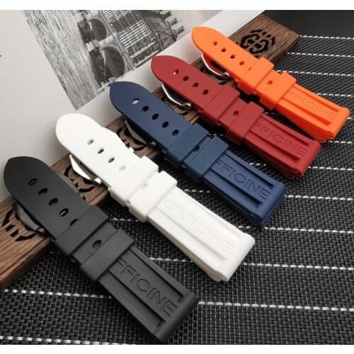 Silicone Rubber Watchband 22mm 24mm 26mm Black Blue Red Orange white watch band For Panerai Strap Waterproof watchband free tool