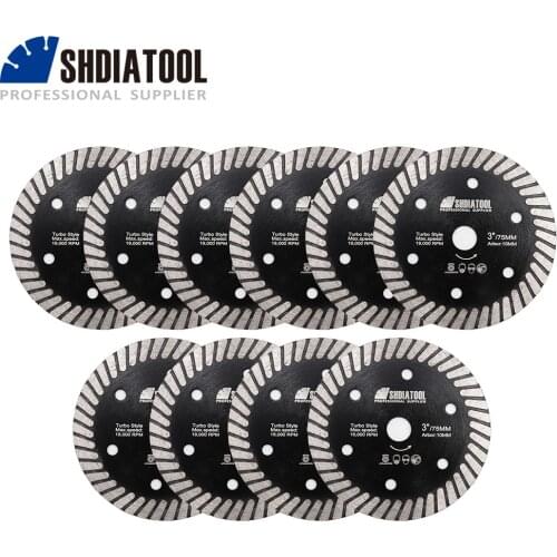 SHDIATOOL 10pcs/pack 3" Diamond Hot Pressed Ceramic Turbo Blade 75mm Saw Blade Fast Cutting Speed Ceramic Tile