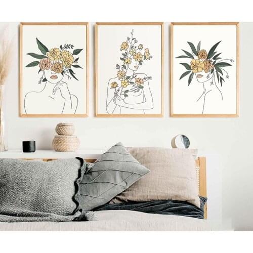 Modern Minimalist Line Art Woman Print Abstract Flower Head Poster Canvas Painting Nordic Wall Picture Living Room Home Decor