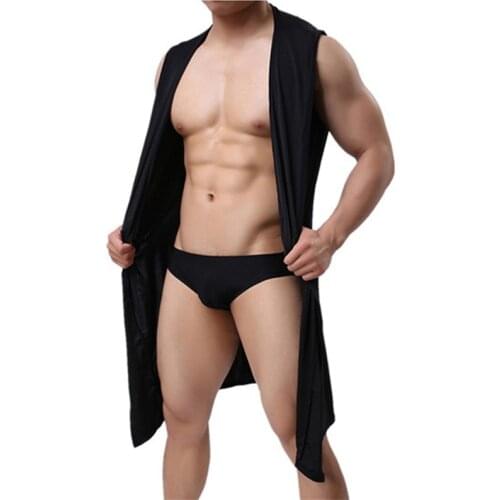 Superthin Smooth Bathing Gown Comfortable New Men Sexy Bath Robe Hooded Pajamas Sleepwear Home Tops Wear Sleepwear S-4XL