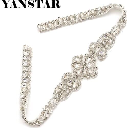 YANSTAR 5PCS Wholesale Bridal Gown Belt Rhinestone Applique Rose Gold Crystal Applique Sew On Wedding Dress Belt YS869