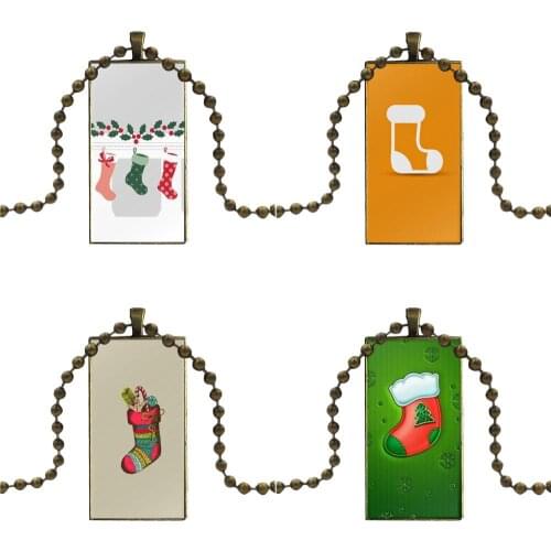 For Women Handmade Girls Christmas Sock Fashion Glass Cabochon Pendant Necklace With Women Bronze Plated Statement Jewelry