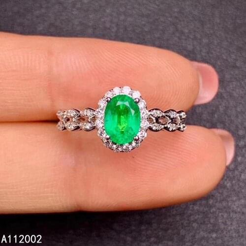 KJJEAXCMY fine jewelry natural Emerald 925 sterling silver new adjustable gemstone women ring support test beautiful exquisite