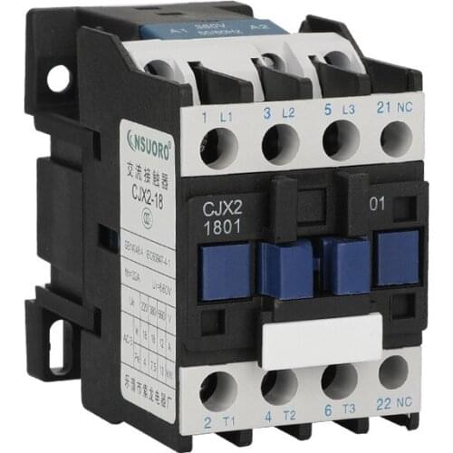 1pcs CJX2-1801 LC1 AC Contactor 18A 3 Phase 3-Pole NC Coil Voltage 380V 220V 110V 36V 24V 50/60Hz Din Rail Mounted 3P+1NC