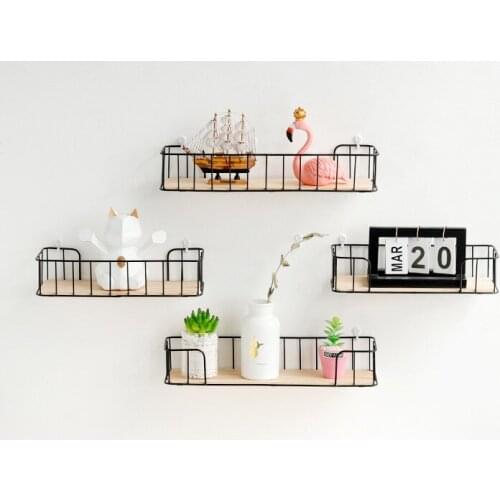 1PC Iron Wood Storage Shelf Sundries Wall Holder Nordic Kitchen Bedroom Wall Shelves Rack Crafts Display Rack JL 245