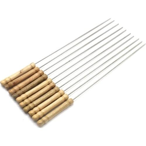 10Pcs/pack Stainless Steel BBQ Skewers Wooden Handle Insulation Needle Kebab Sticks For Outdoor Camping Picnic Cooking Tools