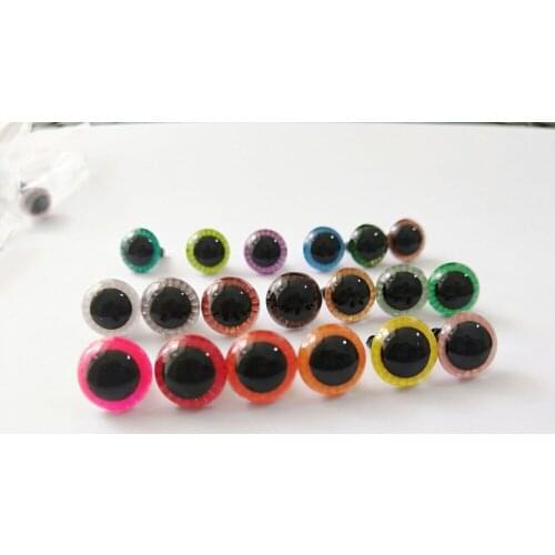 100pcs/lot new 10mm/12mm handcraft paint round glitter toy safety eyes & white hard washer for diy doll findings--size option