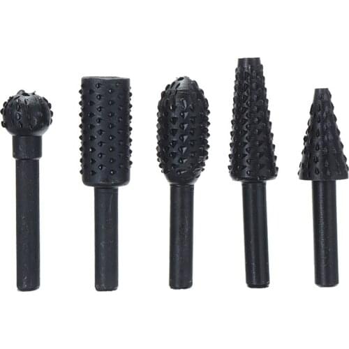 5pcs Carbon steel Rotary File 1/4" Shank Rotary Craft Files Burrs Drill Bit Set Wood Grinding Power Woodworking Cutting Tool