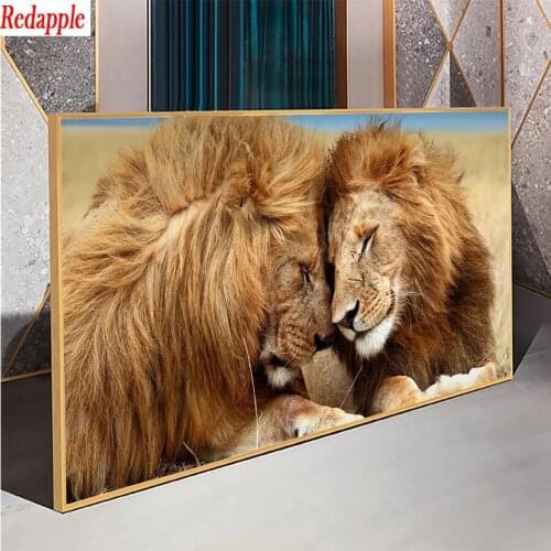 5D DIY Diamond Painting African Lions Brother Head To Head Full Square Round Drill Embroidery Cross Stitch 5D icon gift Home