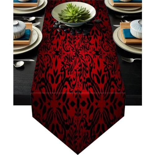 Baroque Flower Pattern Red Table Runner Table Flag Home Party Decorative Tablecloth Table Runners