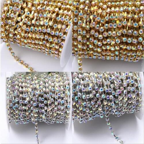 10 yards/roll gold base crystal AB SS12 to SS38 intensive gold sliver base new style diy beauty accessories rhinestone chain