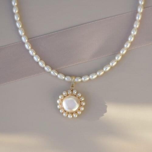 Lily Jewelry Real Pear Necklace 3-4mm Freshwater Pearl 9k Gold US Goldfilled Pendant Necklace Women Jewelry