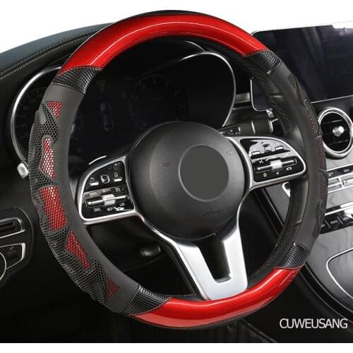 CUWEUSANG Carbon Fiber Leather Car Steering Wheel Cover For Mitsubishi ASX Outlander Lancer Pajero L200 Mirage Triton Attrage
