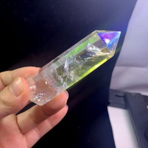 Color Crystal Column Reiki Hexagon Ornament Natural Clear Quartz Crystal Point Electroplating Rainbow Healing Wand #P3