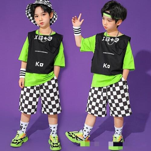 Kids Street Dance Outfits New Korean Top Pants Vest Jazz Suit Children Hiphop Street Dance Clothes Boys Girls Hip Hop Costumes