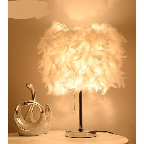 European style feather landing lamp wedding decoration white bedroom bedside creative living room small lighting