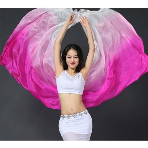 240*114cm Real Silk Veil For Belly Dancer Practice Hand Scarve India Dancer Costume Gradient Color Rose Red Yellow Free Shipping