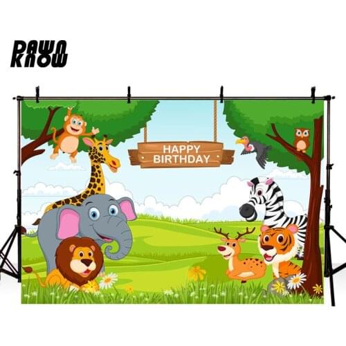 DAWNKNOW Cartoon Zoo Photography Background For Baby Photocall Forest Lion Zebra Backdrop Children Photo Studio lv852