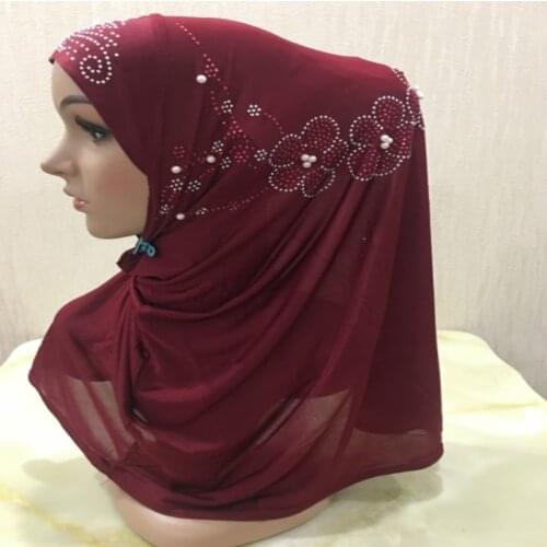 H033 latest meryl fabric hijab with rhinestones muslim scarf islamic headscarf hat amira pull on headwrap