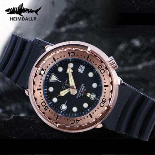 Heimdallr Tuna Automatic Watch Mechanical NH35A Sapphire Crystal Diver Watches 200m C3 Super Luminous Rose Gold Steel Wristwatch