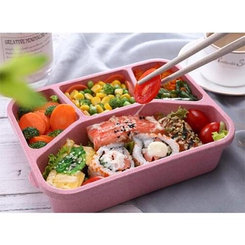 Wheat Straw Lunch Box Portable Bento Box Four Grid Fast Food Box For Microwave Oven New