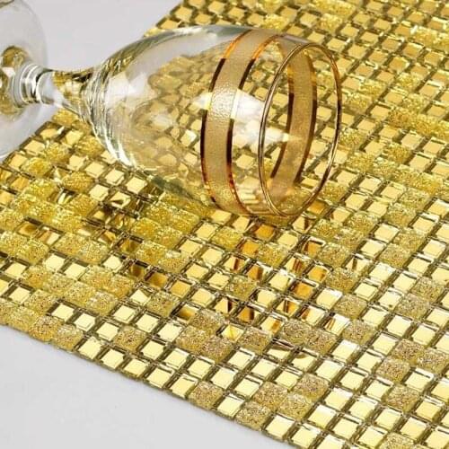 Small Square Golden Mirror Glass Mosaic Tile Wine Cabinet Decor Store Gate Frame Hall Wall sticker Outdoor Tile