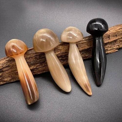 Natural Yak Horn Massage Stick Mushroom Shape Face Point Massager Acupoint Pen Meridians Spa Therapy Beauty Tool For Relief