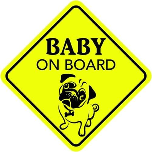 Funny BABY ON BOARD Interesting Pug Dog Car Sticker Waterproof Sunscreen Decal PVC,15cm*15cm