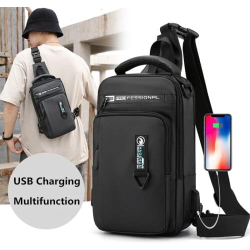 Male Shoulder Bags USB Charging Crossbody Bags Multifunctional Nylon Anti-theft Men Chest Bags Short Trip Messengers Bag New