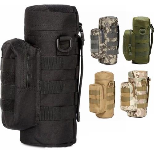 Molle Water Bottle Holder Tactical Water Bottle Pouch Military Sports Kettle Pouch for Outdoor Travel Cycling with D-Ring Hook
