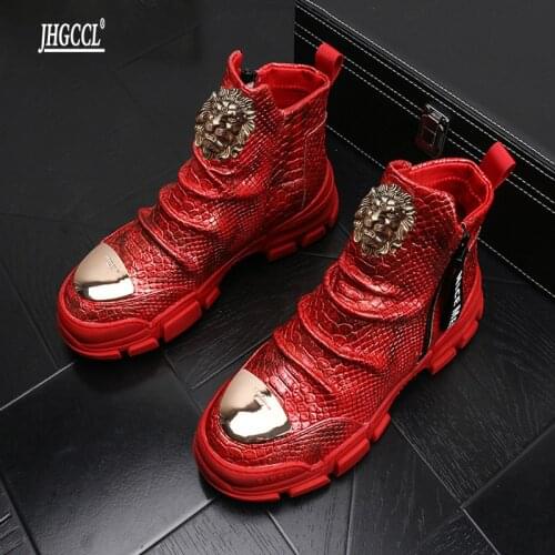 New platform RED loafers high-end leather boots anti-wrinkle high-top boots party wedding shoes high-end punk comfort shoe P4