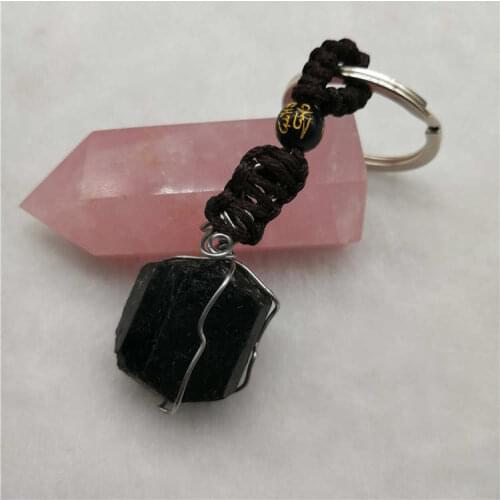 New product purity of 99% Natural black tourmaline Stone keychain Energy chakra keychain Protect your safety Love simple fashion