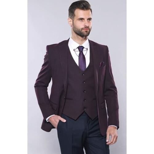 Plain Burgundy Vest Blazer Set Wessi