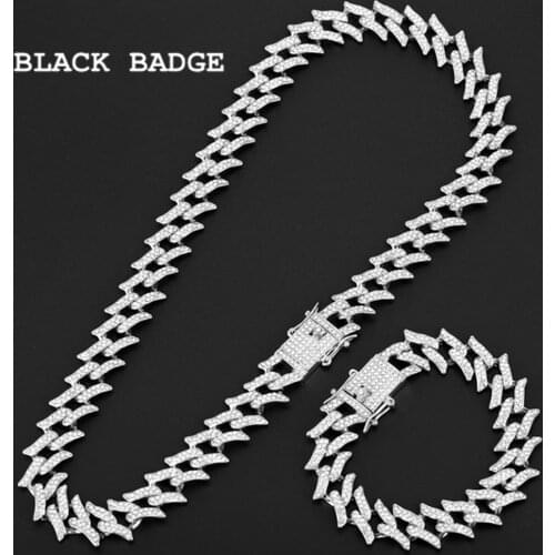 Iced Out Necklace Bracelet Set for Mens Women Hip Hop Necklaces Crystal Rhinestone Miami Cuban Link Chain Gold Silver Color