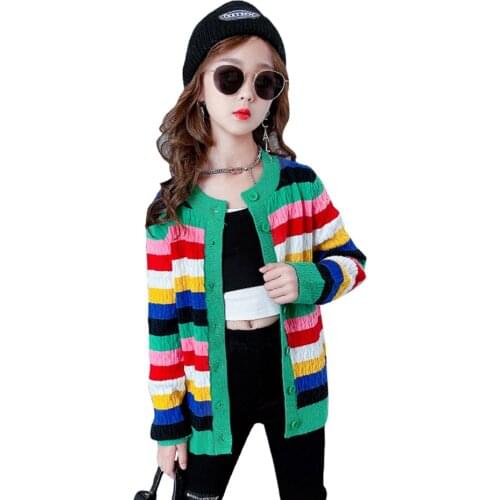Coat For Girl Solid Color Girls Knitted Coats Striped Kids Coats Spring Autumn Clothes For Girls