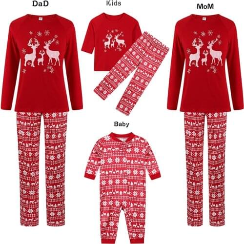 Xmas Family Matching Outfits Print Tops And Pants Pajamas Set Mom And Dad Kids Family Matching Christmas Pajamas Suits