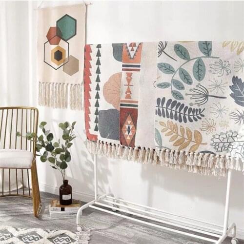 Abstract Art Rectangle Carpet Cotton Linen Non-Slip Mat Fresh Nordic Style Bedroom Tassel Rugs Durable Protactive Floor Pads Hom